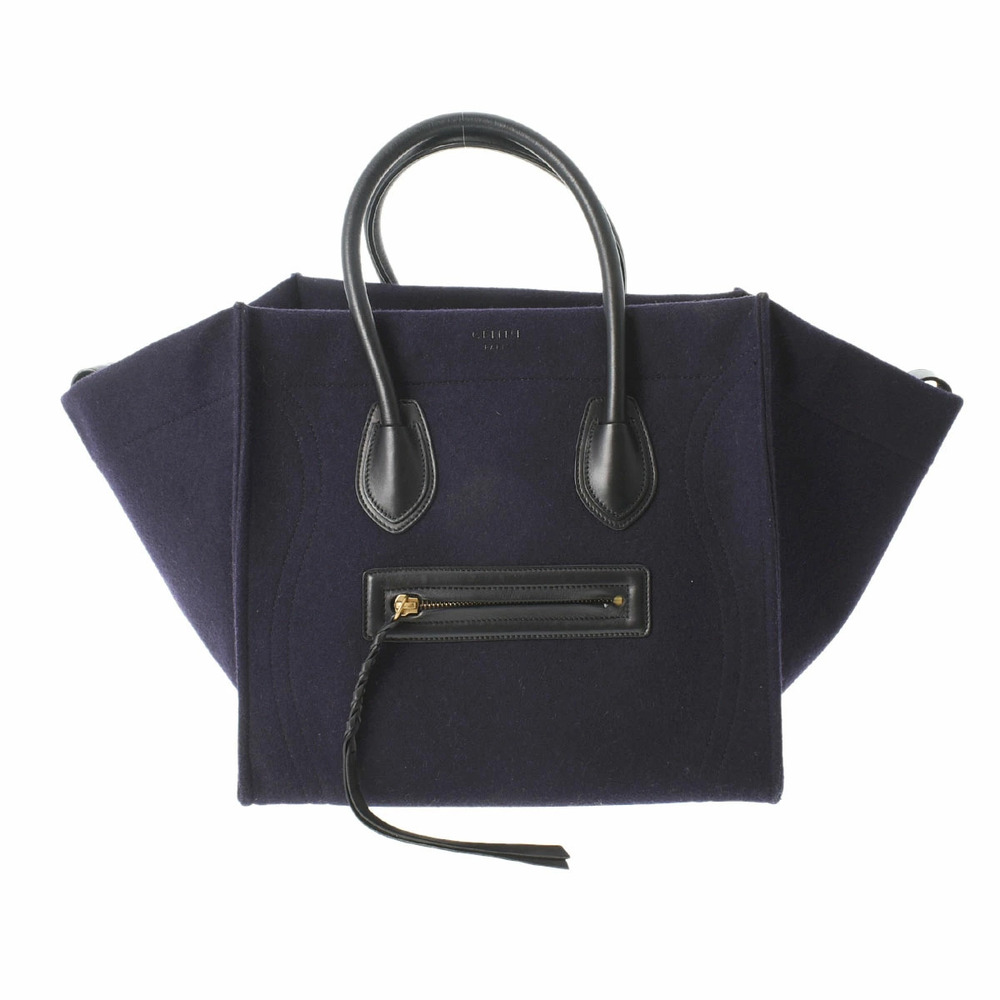 CELINE Luggage Phantom Square Navy Blue Black Felt Handbag